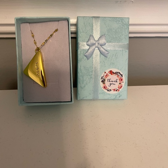 Prada Reworked Repurposed Triangle Necklace Gold - Picture 3 of 11